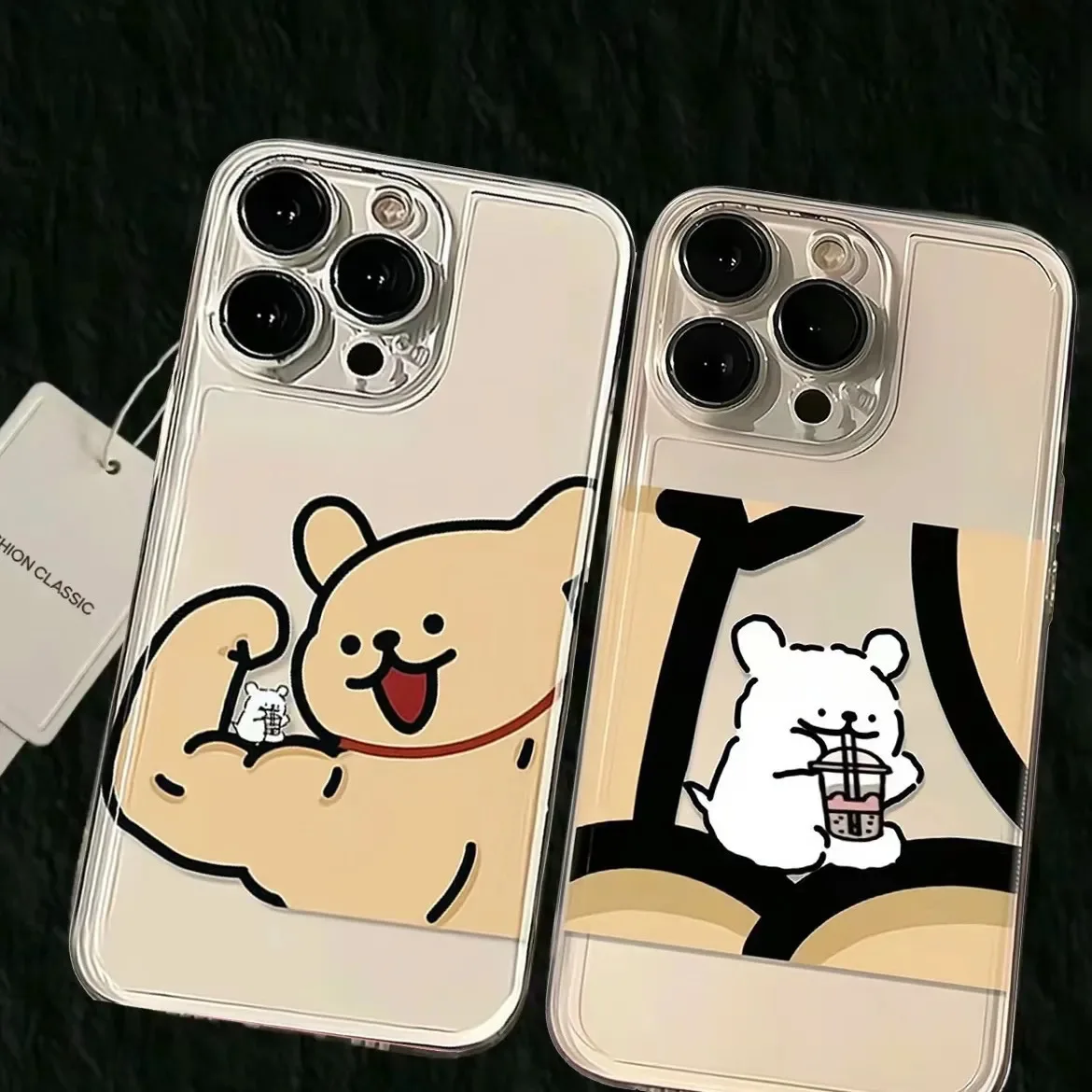 Funny Cartoon Puppy Couple Phone Case For iPhone 11 12 13 14 15 Pro Max XR X XS Mini 8 7 Plus SE 2020 Fashion Clear Case Funda