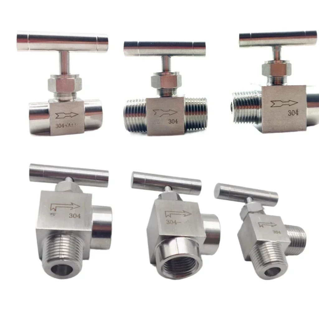 1/8" 1/4" 3/8" 1/2" BSP NPT żeński męski zawór iglicowy kolankowy dźwig 304 nierdzewna kontrola przepływu woda olej napędowy uchwyt w jednym kształcie