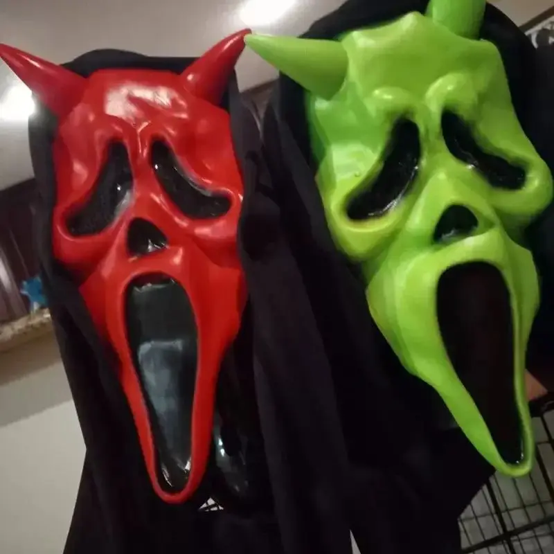 Halloween Horror Ghost Mask Latex Full Face Demon Conjuring Red Mask Adults Scary Halloween Party Haunted House Decoration Props