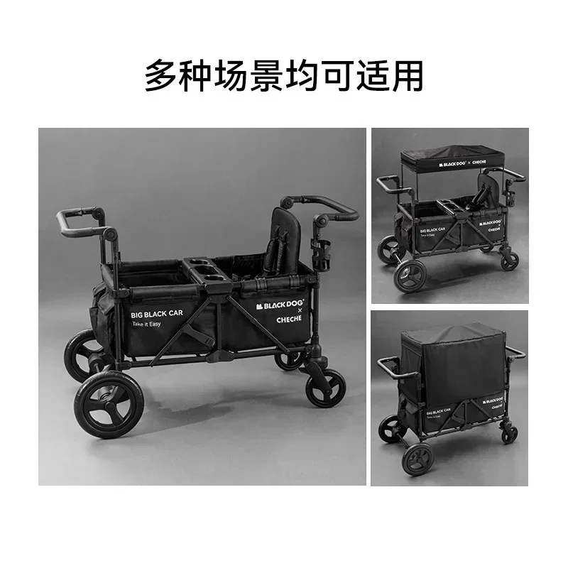 Blackdog Camping Wagon Lounge Folding Beach Cart Food Serving Trailer Collapsible Large Wheels Push Dolly Wheelbarrow Trolley