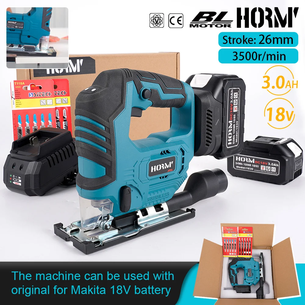 

Brushless Electric Jig Saw Cordless Multi-Function Woodworking Power Tool 3 Gear Adjustable Woodworking for Makita 18V Battery