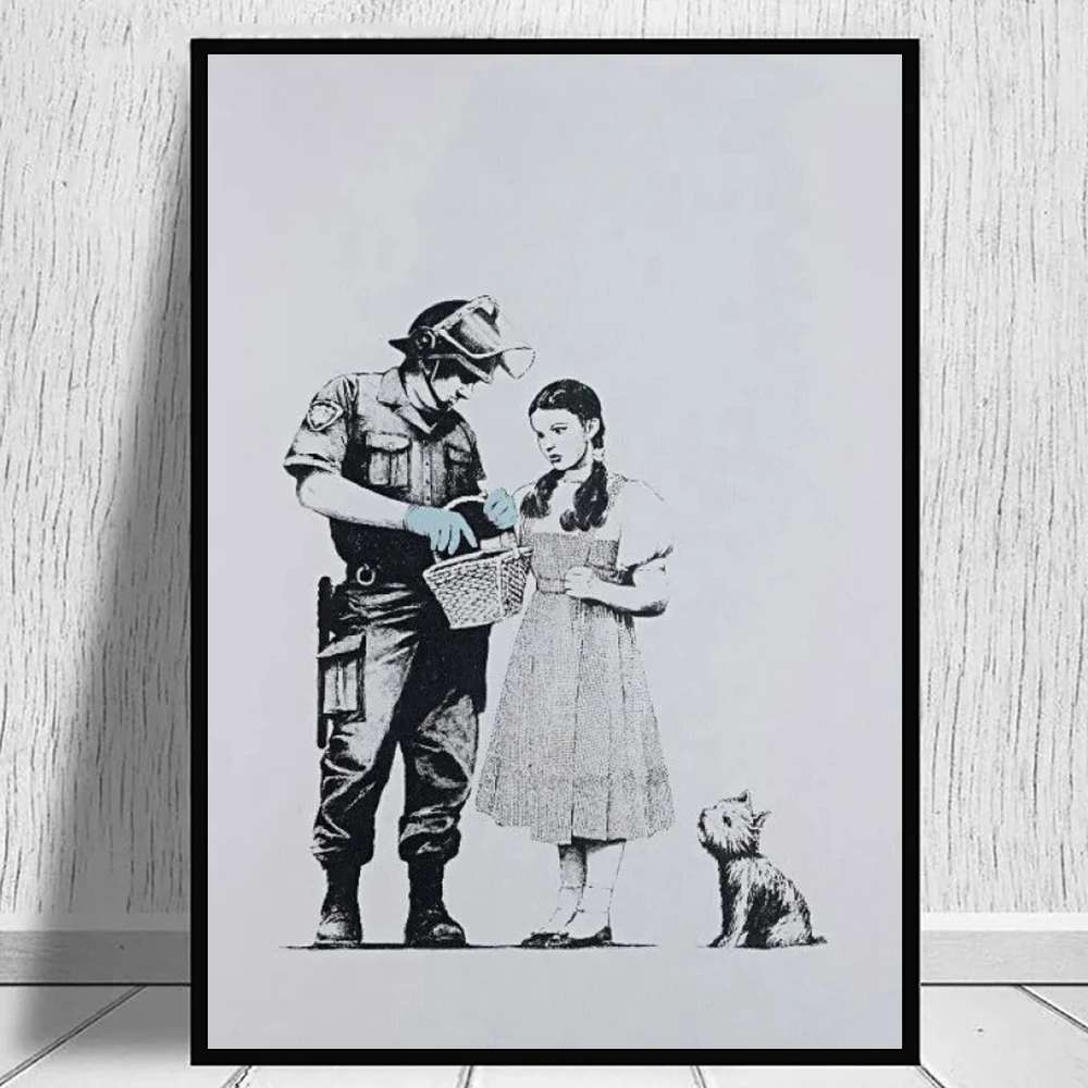 

Black and White Canvas Painting Wall Art Banksy Stop And Search Artwork Poster and Print For Living Room Corridor Decor Picture