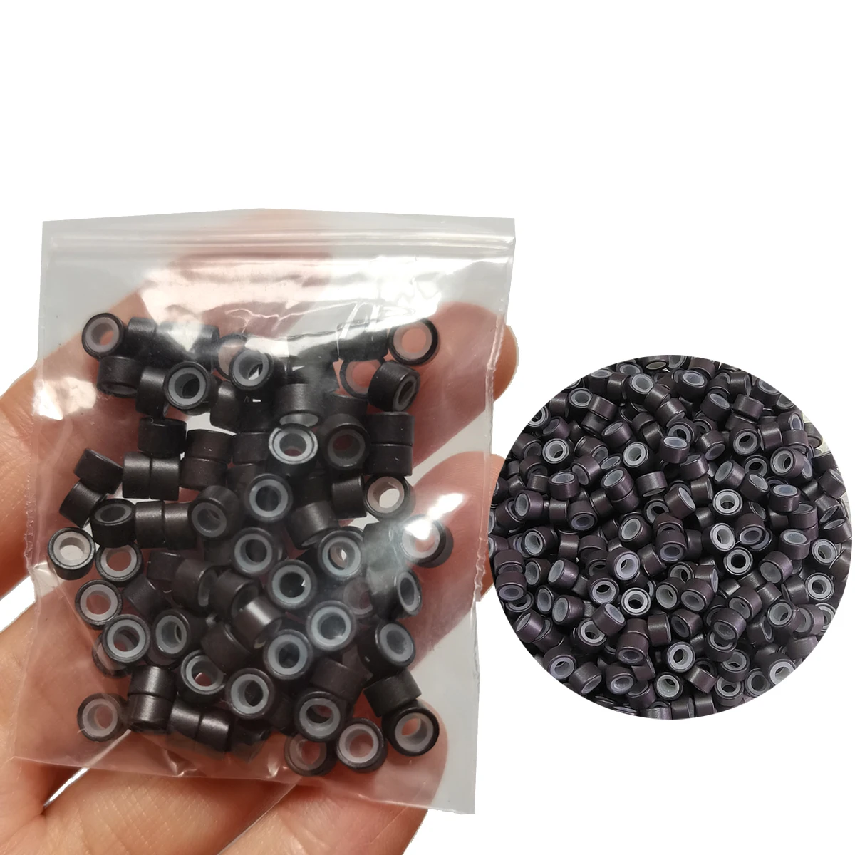 

1Bag 100PCS 5.0*3.0*3.0mm Aluminium Hair Beads Silicone Lined Rings Micro Links Beads for Hair Extensions