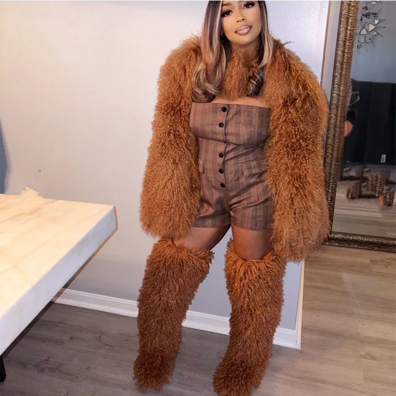 

Mongolian Fur Sleeve Shawl-Style Faux Wool Coat Vest Women Winter Warm Winter Wool Fur Cloth Luxury Street Cloth Wool Coat Shawl