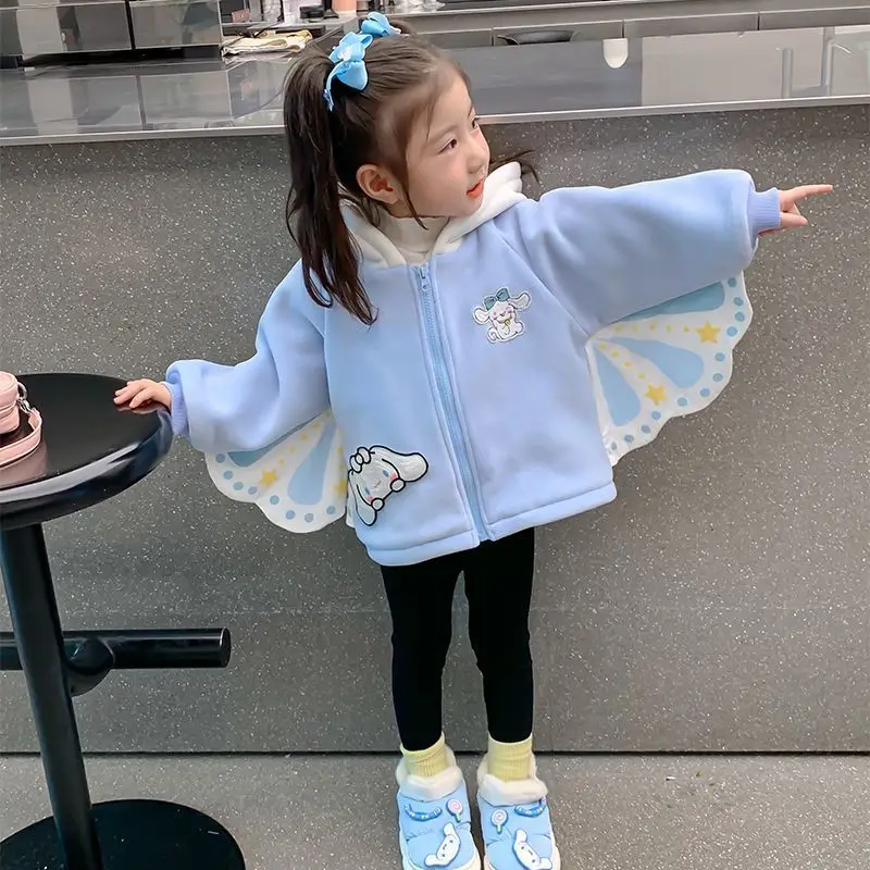 Cartoon Sanrioed Cinnamoroll Girl maglione di lana top addensare Melody bambini giacca in pile con cappuccio Kuromi cappotto di pelliccia Kawaii abbigliamento per bambini