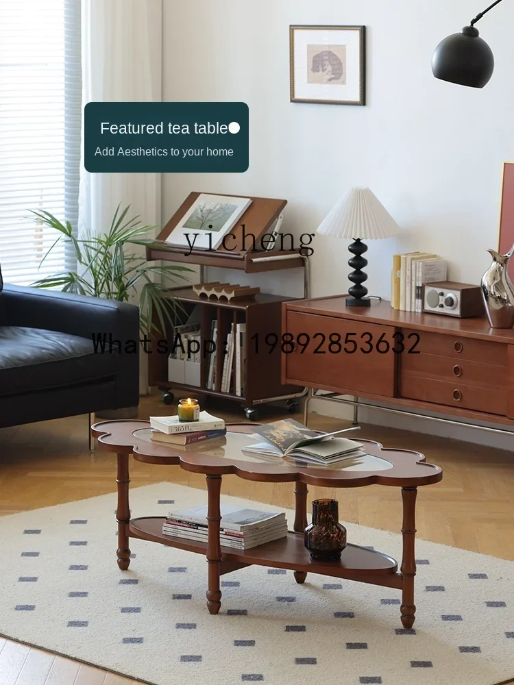 

W8-X3 Solid Wood Coffee Table Small Apartment Retro Living Room beside Sofa Side Table round Tea Table