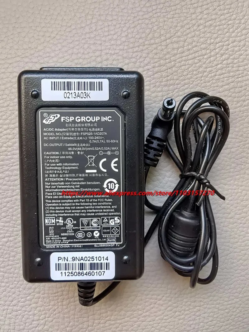 حقيقي FSP 48 فولت 0.52A FSP025-1AD207A التيار المتناوب تيار مستمر محول شاحن ل H3C RG-AP720-I 48 فولت 0.52A اللاسلكية AP POE محول الطاقة العرض