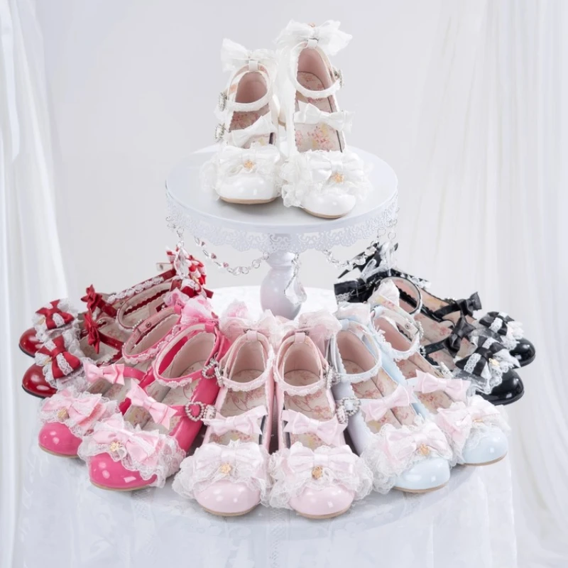 

Японские кавайные оригинальные милые туфли в стиле Лолиты с вишневым цветом, женские милые свадебные туфли с круглой головкой, одинарные туфли Мэри Джейн