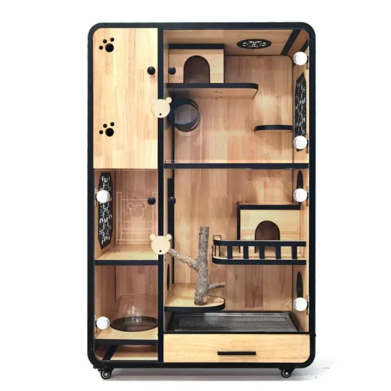 Solid Wood Double Deck Chinchilla Special Cabinet Cage Large Luxury Villa With Air Conditioning Pet Ice Nest