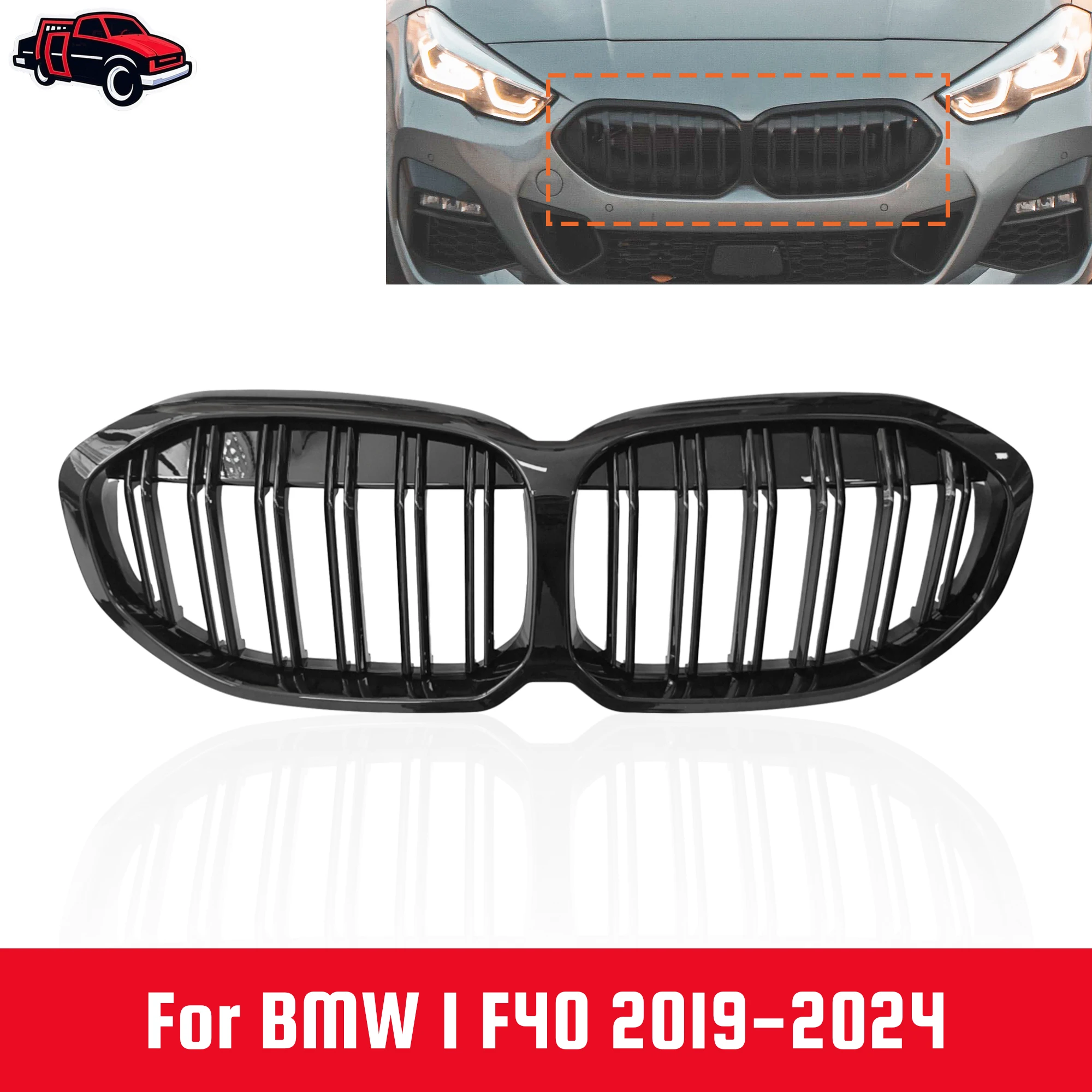 Front Bumper Grill Black Kidney Grille For BMW 1 Series F40 2019 2020 2021 2022 2023 2024 116d 118i 120d 128ti  M135i xDrive