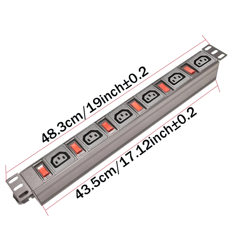 IEC C13 Outlet Power Strip Independent Switch Control 6Ways C13 Socket Distribution Unit 2Meter extension cord For Cabinet Mount