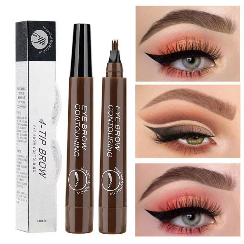 5 Colors Eyebrow Pen Waterproof 4-Fork Tip Eyebrow Tattoo Pencil Long Last Natural Dark Brown Liquid Eye Brow Pencil Microblade