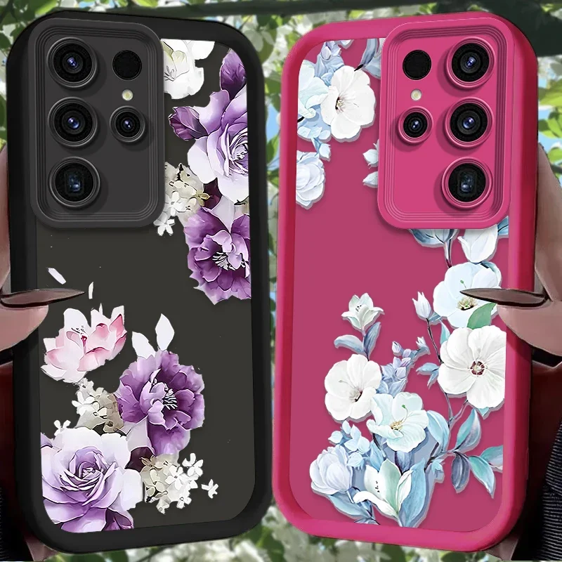 Beautiful Misty Purple Tulip Phone Case for Samsung Galaxy S25 S24 S23 Ultra S22 S21 Plus FE 5G A54 A34 A14 A73 A53 A33 5G Cover