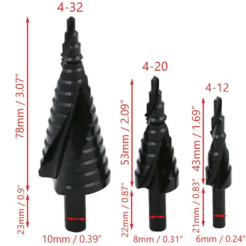 4-12 4-20 4-32MM HSS Kobalt Stufenbohrer Set Stickstoffspirale für Metall Kegelloch Bitöffner Spirale Kobalt Stufenbohrer – Detail 1