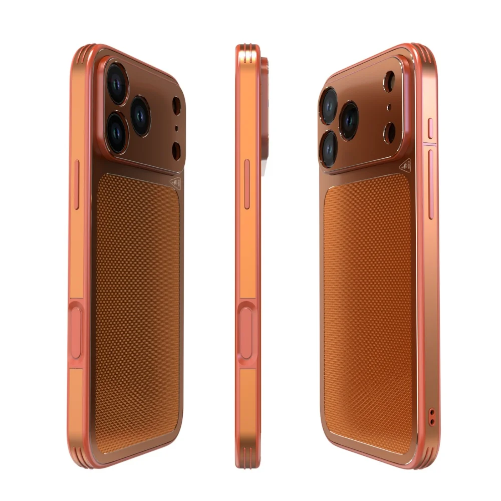 

Роскошный ультратонкий кожаный чехол для iPhone 17 Pro Max с металлической окантовкой, кнопками и защитой объектива, ударопрочный