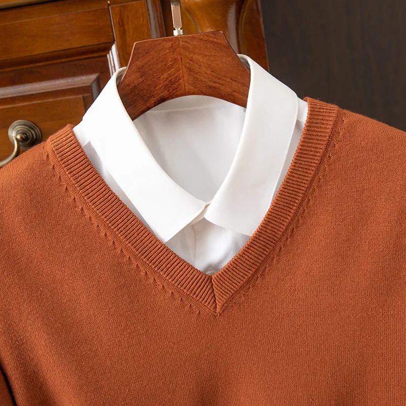 

Men's Wool Warm Pullovers Sweater V-Neck Knit Winter Fit Tops Male Cashmere Knitwear Jumpers Bottoming Shir