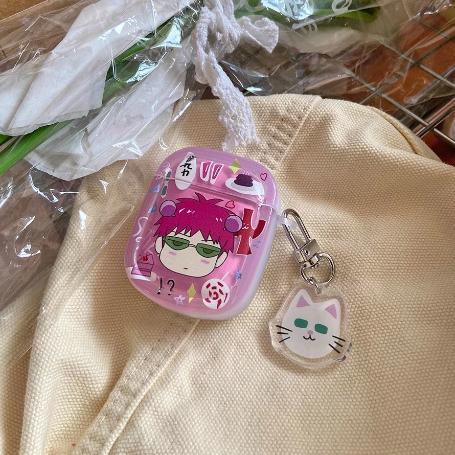 Kawaii saiki kusuo transparente macio airpods caso para airpods 4 3 2 1 pro anime bonito criativo capa protetora com pingentes