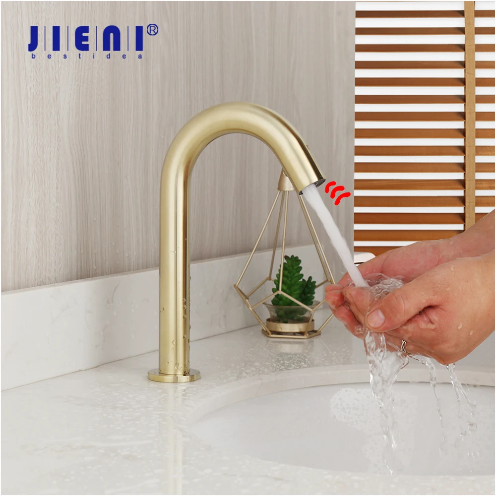 JIENI Brushed Gold Basin Faucet Automatic Touch Sensor Faucet 3 Choices Bathroom Sink Free Touch Faucet Water Brass Mixer Tap