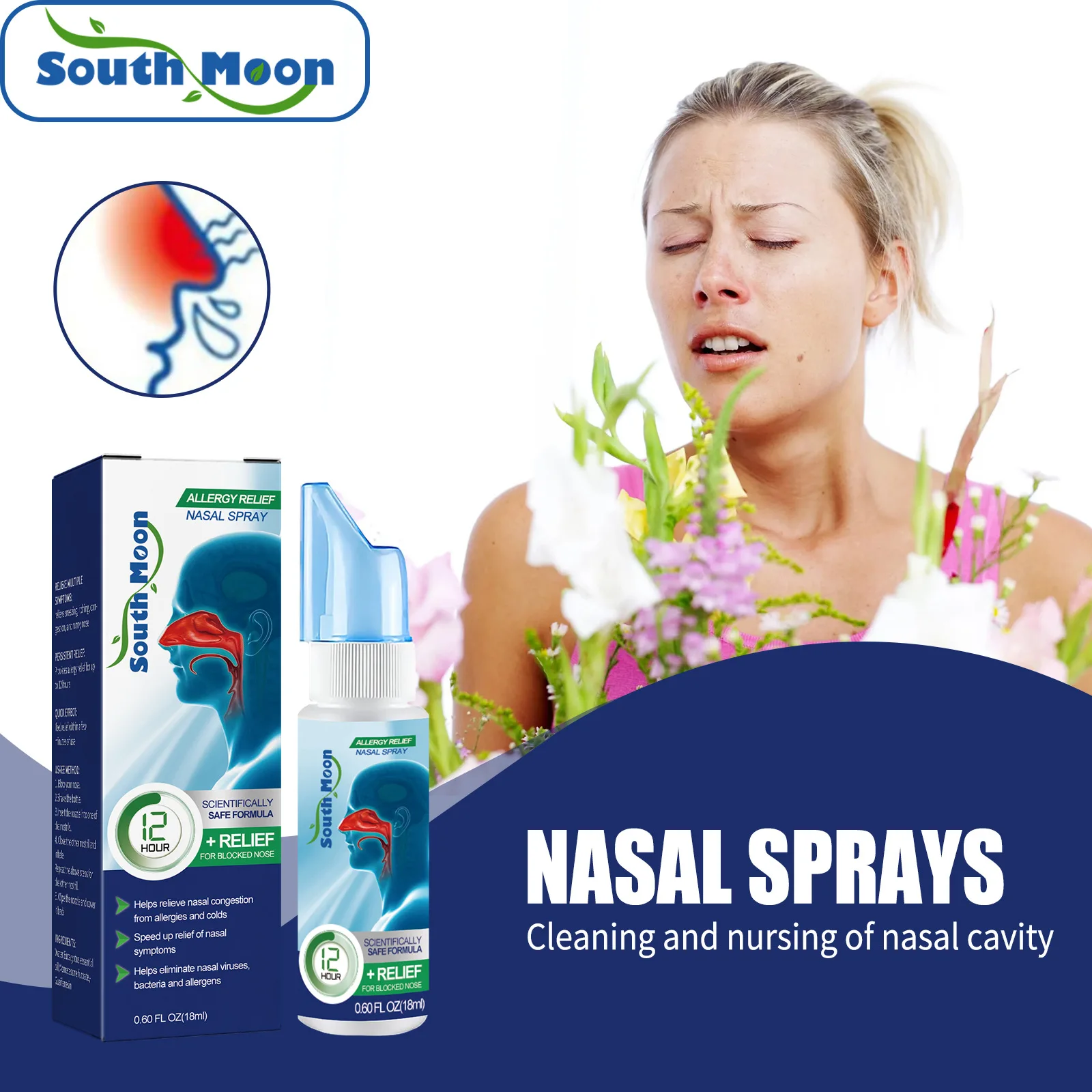 

South Moon ，Biological saline water，Nasal Spray, itchy nose, stuffy nose, runny nose, clean nose, comfortable ventilation, spray