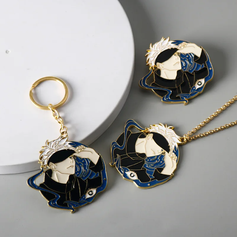 

Anime Jujutsu Kaisen Keychain Necklace Gojo Satoru Fushiguro Megumi Figure Enamel Brooch Keyring Cosplay Props Jewelry Gift Toy