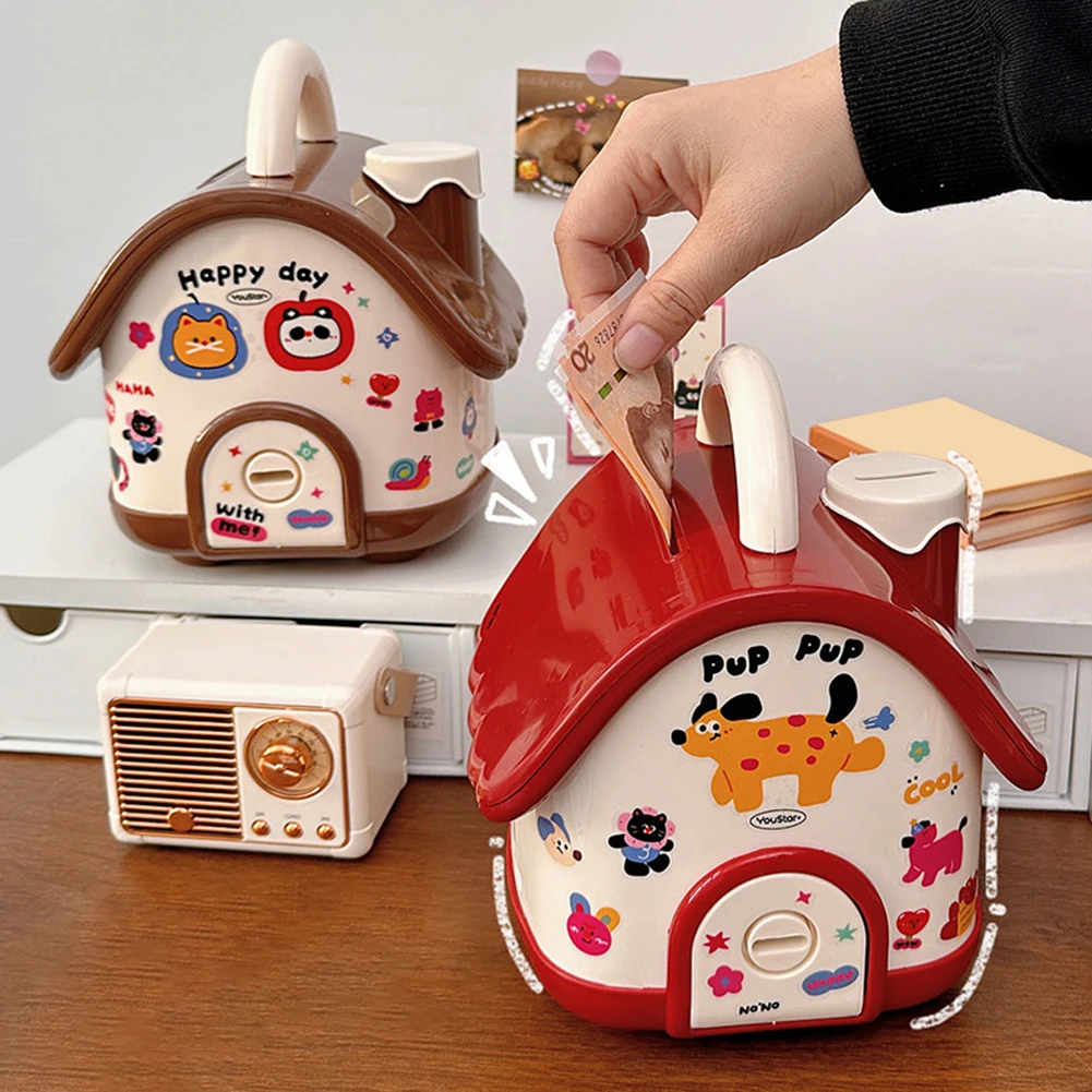 Cute Coin Saving Box with Lock Kids Cute House Piggys Bank Large Organiser Coin Banks with Lock Adorable Home Decor for Kids