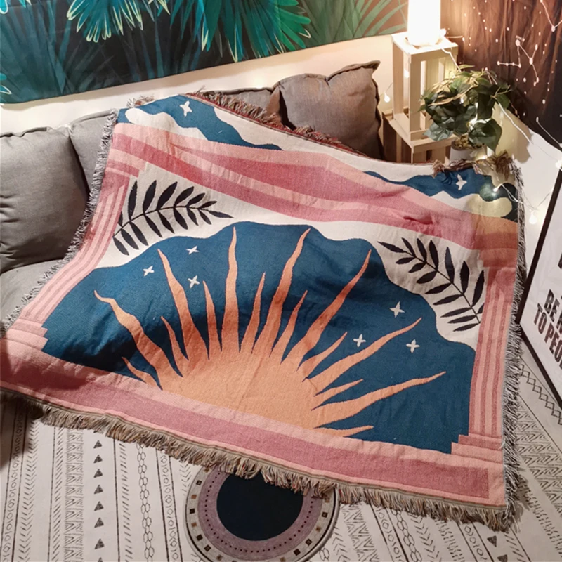 Abstract Sunrise Throw Thick Retro Nordic Sofa Cover Home Decoration Bedding Sheet Hanging Tapestry Carpet Traveling Blanket