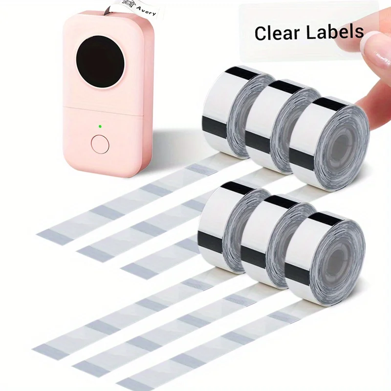 6 Rolls 960 Sheets Transparent Thermal Labels 12x40mm Waterproof Oil Resistant for D30 Q30 D32 D35 P11 P15 Printers Office Schoo