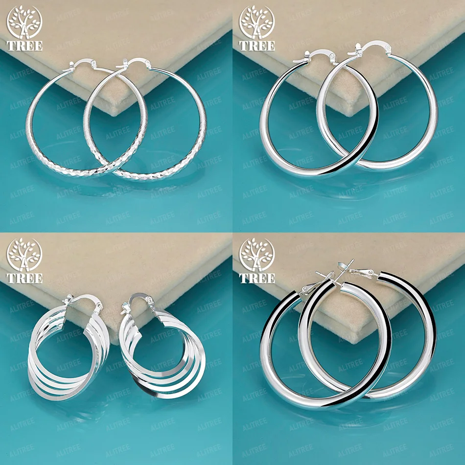 

New Style 925 Sterling Silver 50mm Smooth Round Hoop Earrings Women's Fine Jewelry Birthday Party Holiday Gift Accessories
