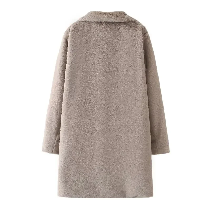 Fashion Lady Faux Fur Coat Women Lapel Luxury Thick Warm Outerwear Winter Lady Street Loose Long Sleeves Jacket Simple Jacket