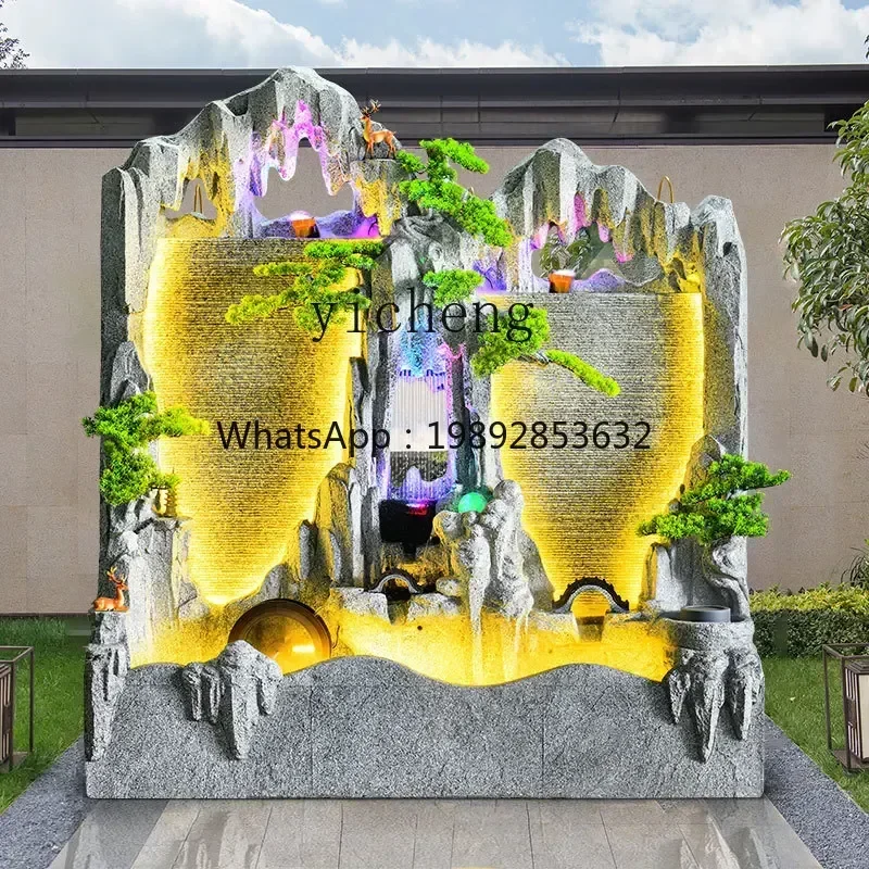 

L13-Fake Mountain Fountain Landscape Ornament Manor Courtyard Water Curtain Wall Flowing Water Screen Office Entrance Decoration