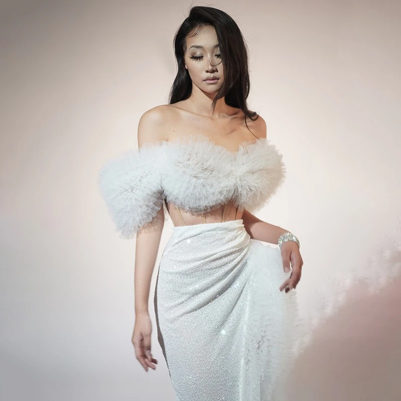 Nicchia verde malachite gonna tutu in rete avvolta sul seno di fascia alta festa di compleanno studio fotografico luce abito di lusso gonna abiti lunghi