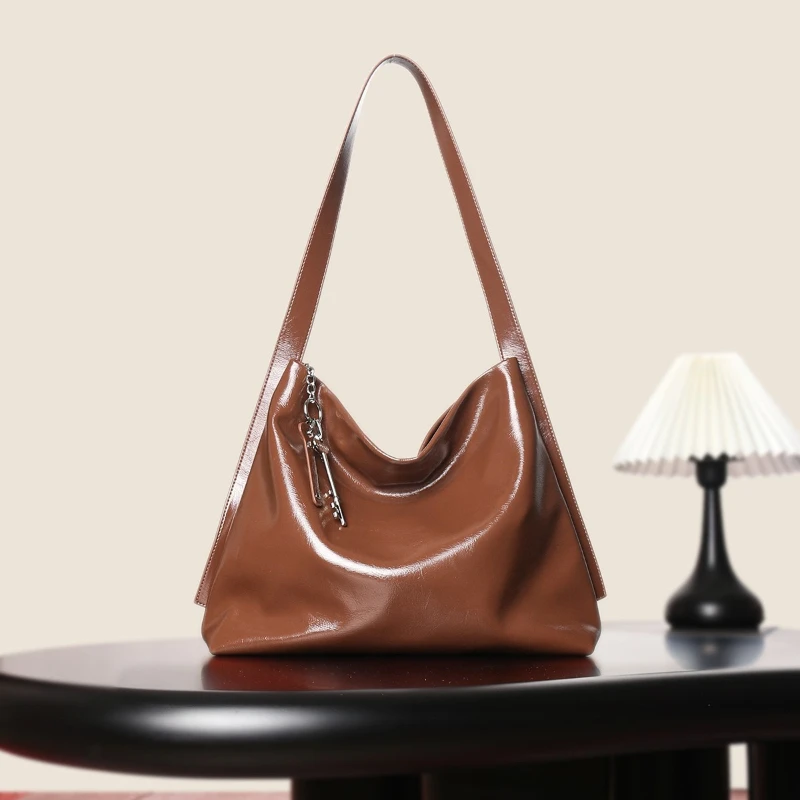 

Women Genuine Leather Elegant Shoulder Bags All-match Commuter Soft Handbags 2025 Large Capacity Niche Design Fashion Tote Bags