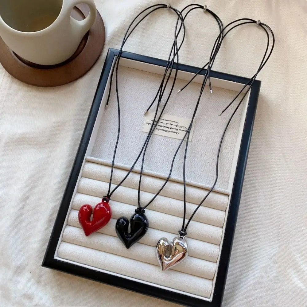 Pull-out Romantic Heart Pendant Necklace Drawstring Vintage Fashion Choker Aesthetic Irregular Sweater Chain Accessory