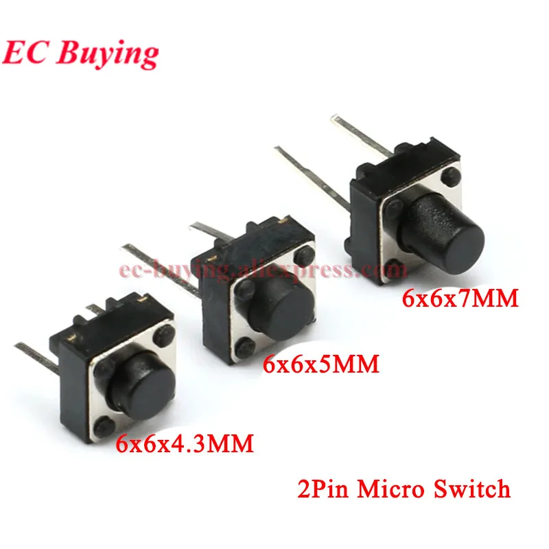 10Pcs-100Pcs 6*6*7 6*6*5 6*6*4.3MM Micro Touch Tactile Push Button Switch Horizontal Two-legged 7MM 5MM 4.3 Horizontal Vertical