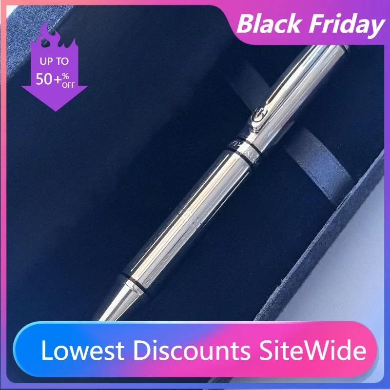 French Designed Heavyweight Twist Action Ballpoint PenSilver Plated G2 0.7mm Black Refills Luxury Gel Pens High Quality Gift Box