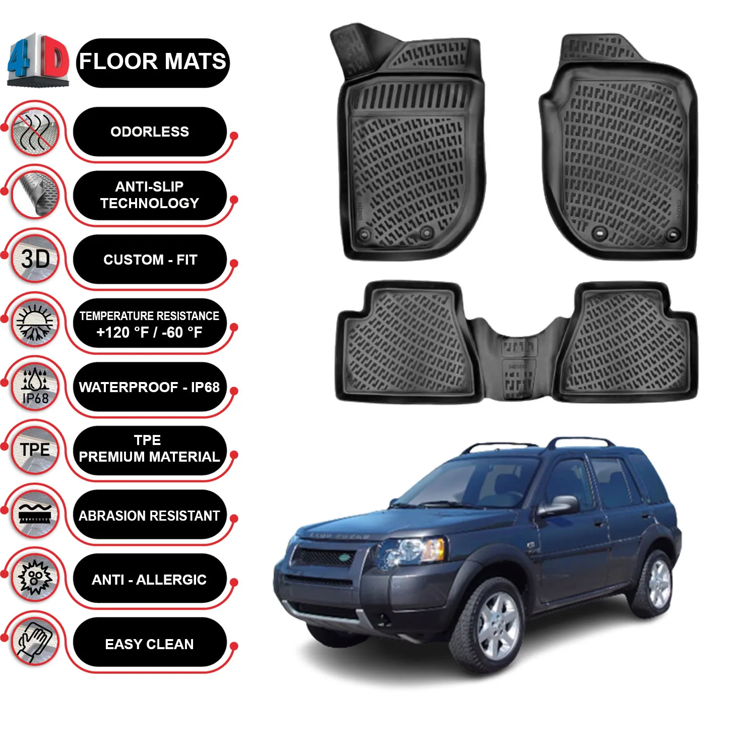 Land Rover Freelander - (1999-2005) Floor Mats Liner Waterproof 3D - (Black)