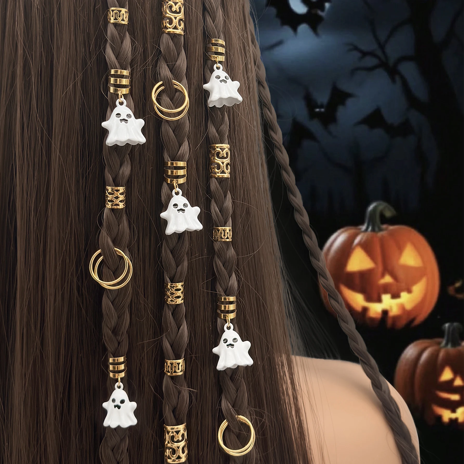 44 Stück Damen-Haar-Accessoires, Haarspange, Halloween-Kostüm-Dekoration, 3D-Geist und niedliche Geister-Haarspange, Festival, Rave-Accessoires