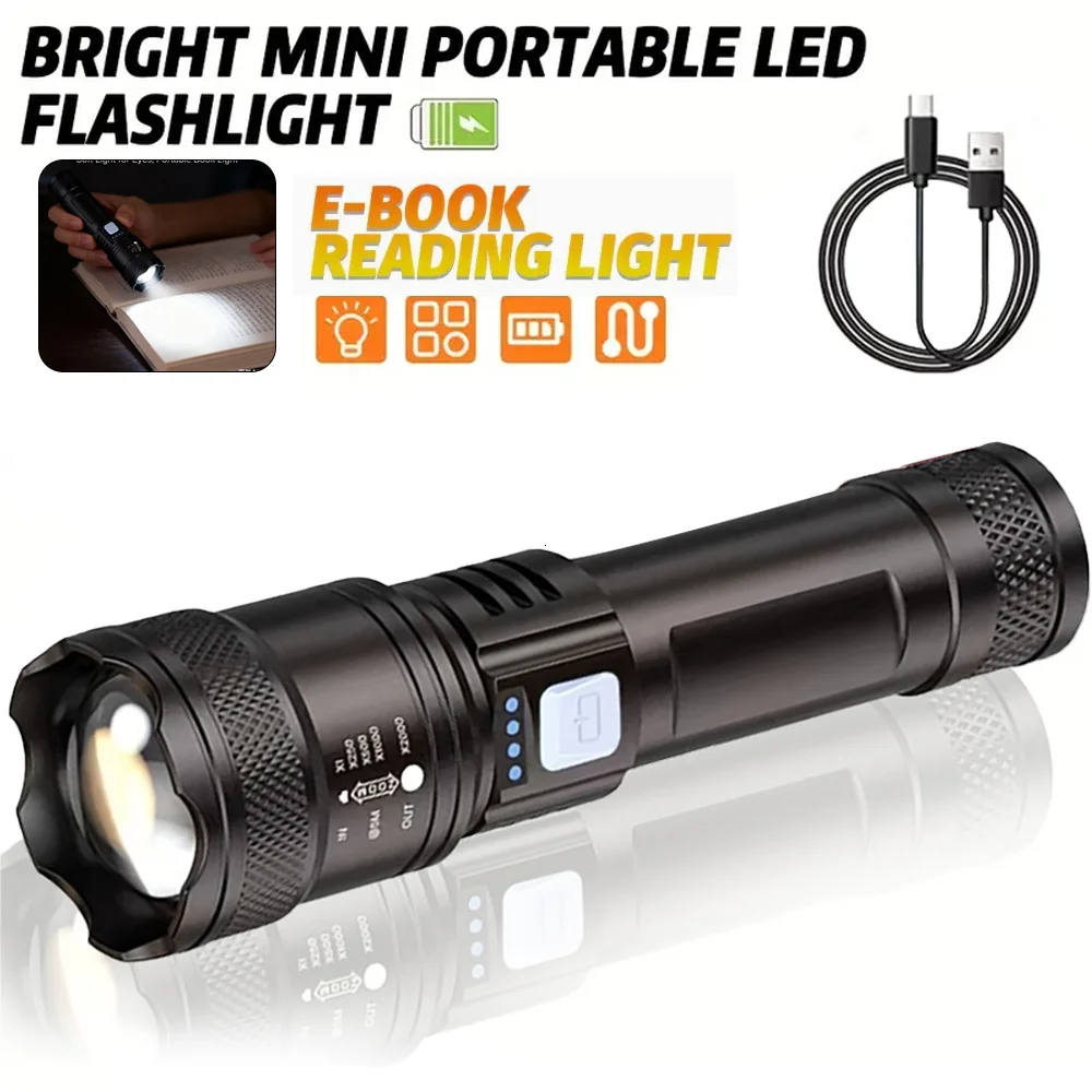 Rechargeable LED Flashlight,Reading Light & Book Light for Camping,Waterproof Torch Portable Emergency Light for Outdoor Fishing