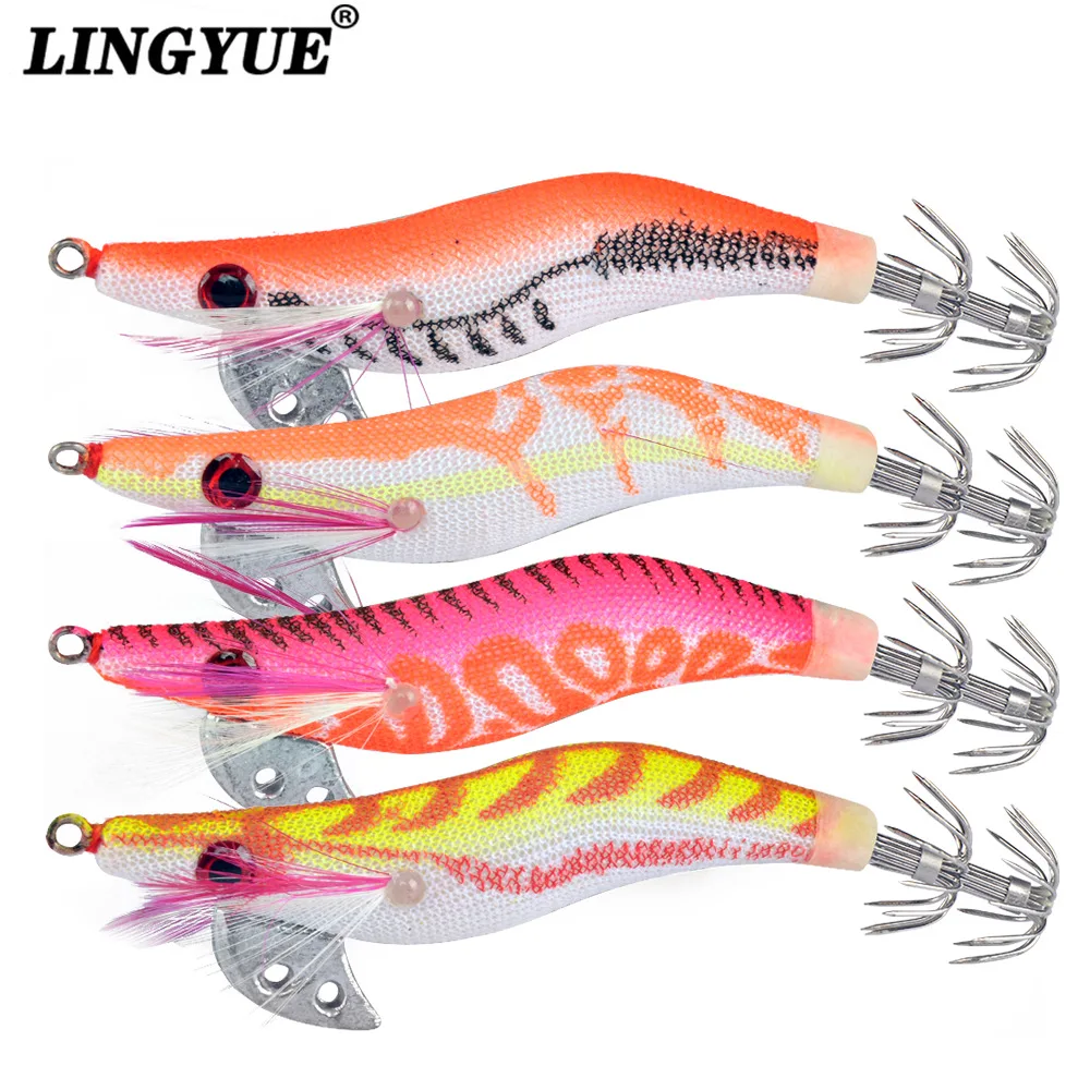 Señuelos de pesca de 4 Uds., señuelo de gambas envuelto, ojos 3D, pulpo, cebos luminosos de madera para camarones, anzuelos de pesca con plantilla de calamar, anzuelos de plantilla de manga de 8,5 CM