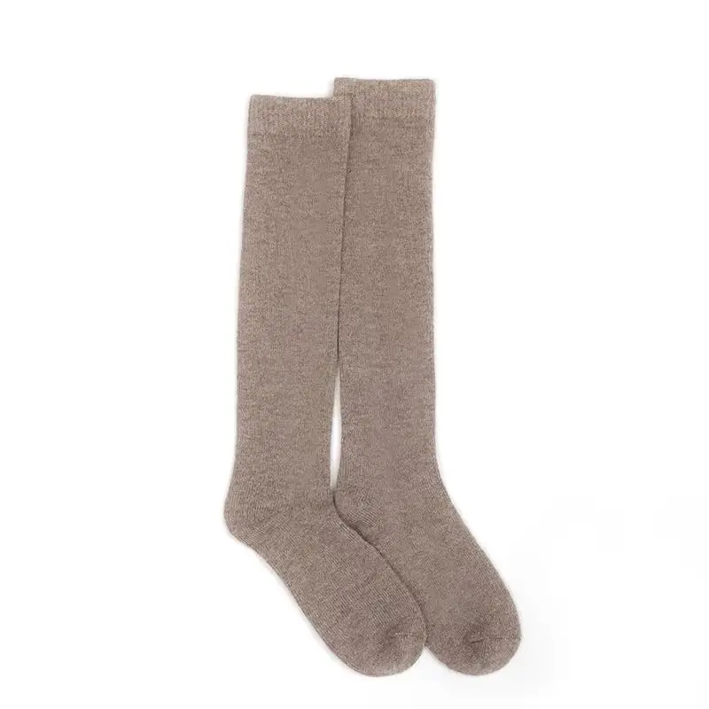 High-End Women's Mid-Calf Cashmere Socks Autumn Winter Thickened Warm Solid Color Knitted 100% Pure Woolen Socks