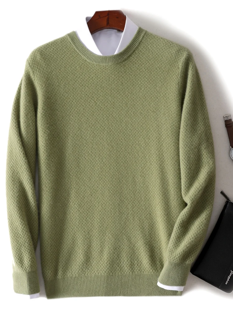Pull en laine à col rond pour hommes, pull basique à manches longues, tricots en laine mérinos, vêtements décontractés intelligents, bas, automne,