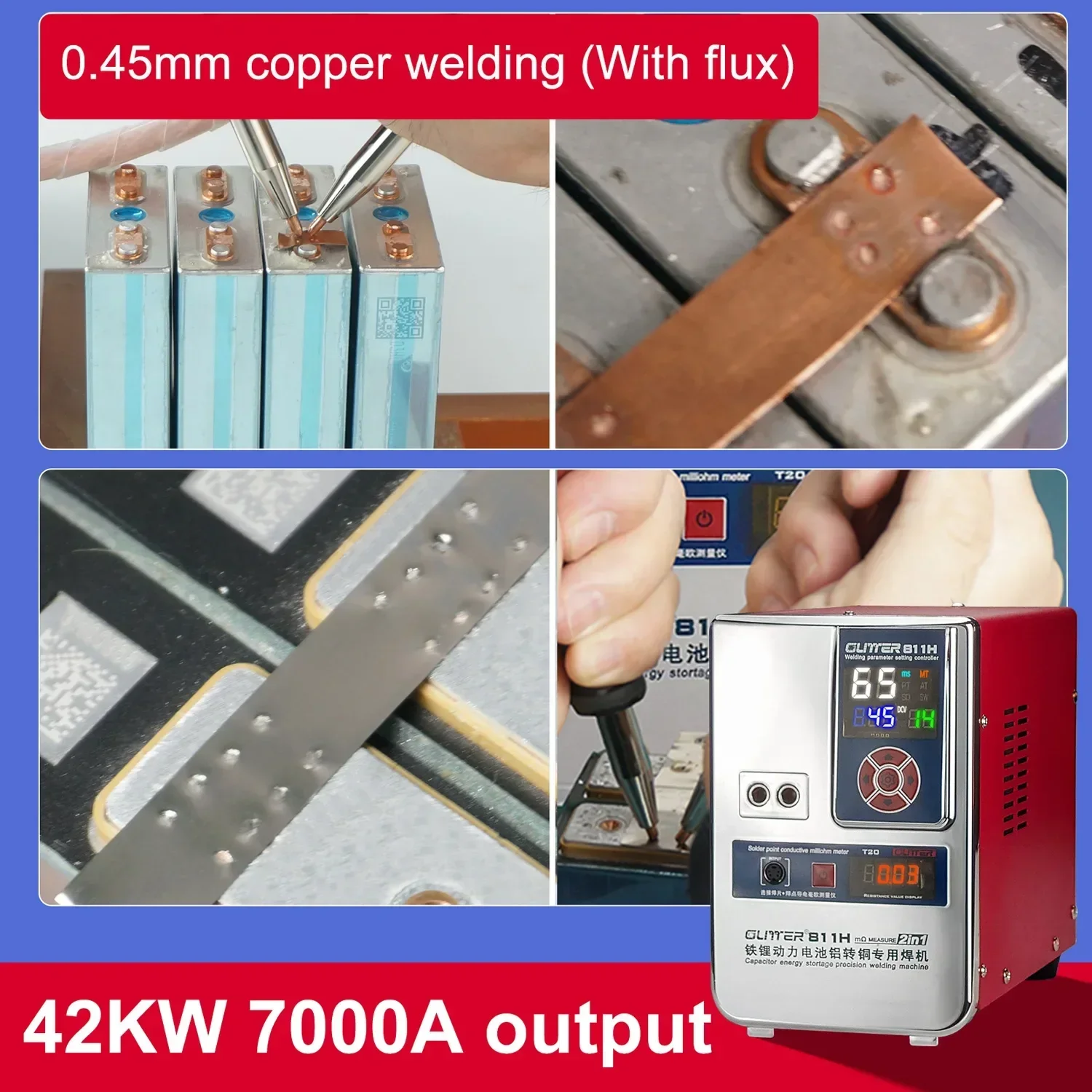 Glitter 811H 36KW 42KW Spot Welder 7000A Capacitor Storage Spot Welding Machine LiFePo4  Battery 0.5mm Aluminum Nickel Copper