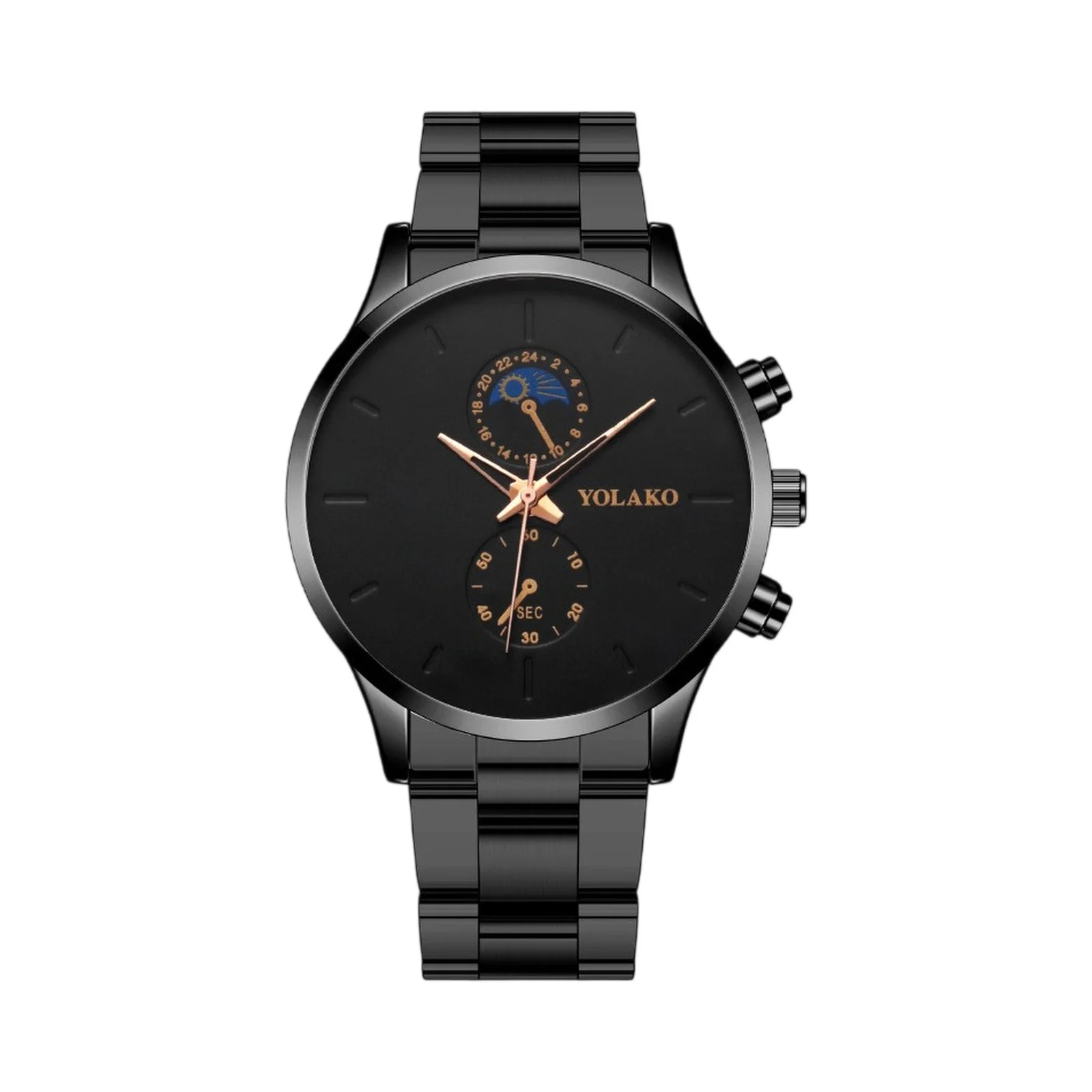 

‌ Часы из черного золота, осень 2020, фаза Луны, офисный готовый календарь, дисплей, ремешок из нержавеющей стали, деловое мужское платье, кварцевые часы