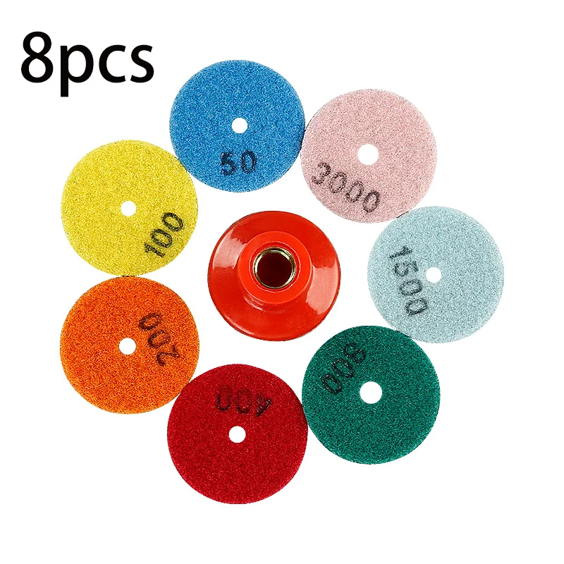 

Алмазные полировальные колодки, 8 шт., 2 дюйма 55 мм, материал для гранита, мрамора, булыжника, сухой Полировальный Инструмент для зерен 50-3000