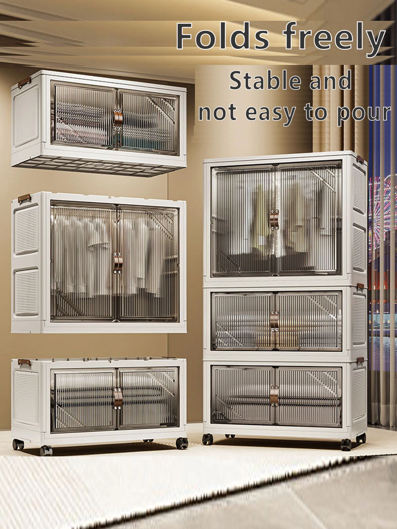 Double Door Foldable Storage Cabinet Mobile Home Living Furniture Durable Large Capacity Renting Essentials