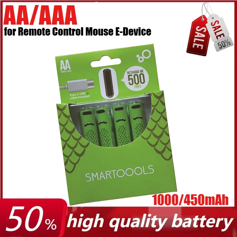 

1.2V 1000mAh 450mAh AA/AAA Ni-MH Rechargeable Battery for Remote Control Mouse E-Device + USB Cable