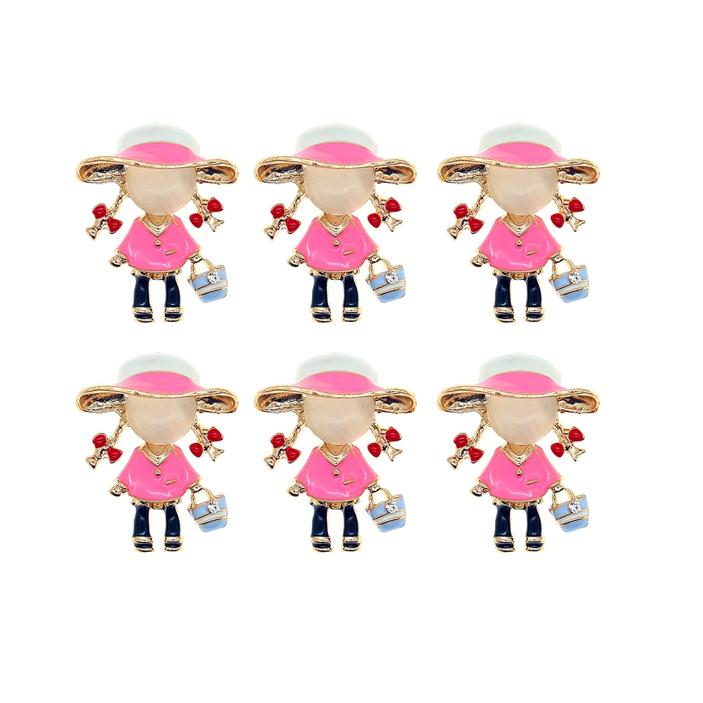 Cute Girl With Braided Pigtails Enamel Bow Charms Metal Earring Pendant For DIY Keychain Jewelry Making Finding XL1762