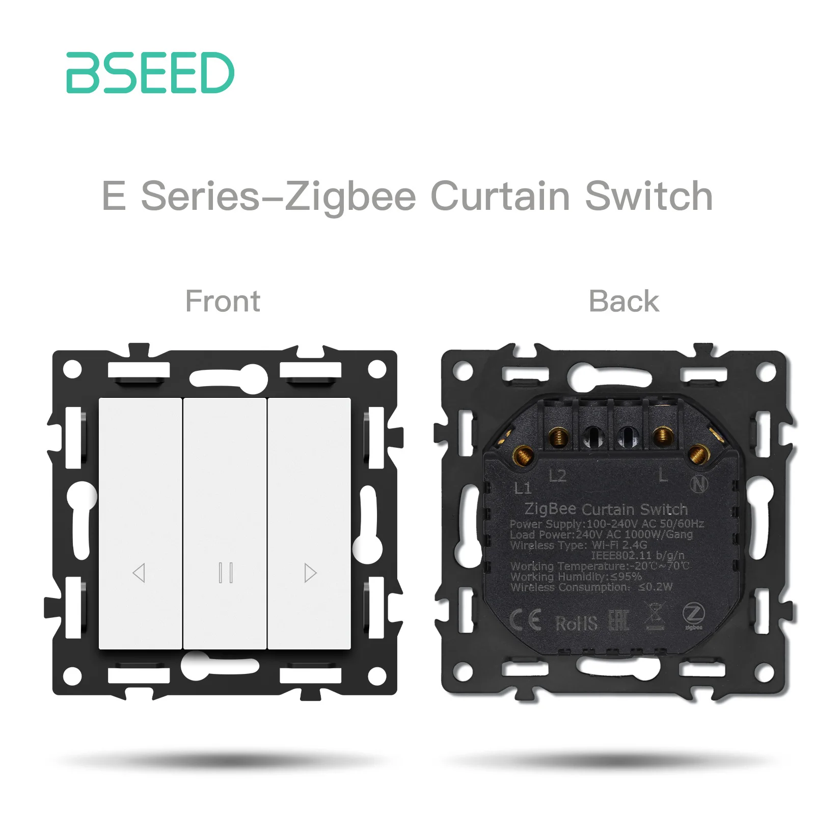 BSEED Zigbee 1/2/3/4-fach Smart-Lichtschalter für Vorhänge und Jalousien, Dimmer-Schalter mit mechanischen Tasten, Steckdosen, USB-C, DIY-Teile, Kunststoffrahmen