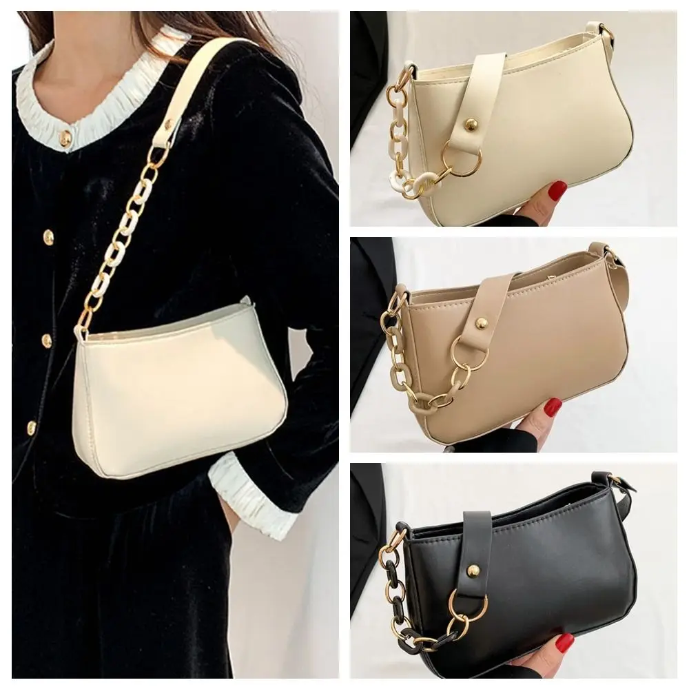 

Retro Zipper PU Leather Handbag Solid Color Square Chain Shoulder Bag Crossbody Bag Phone Bag Women Underarm Bag Street