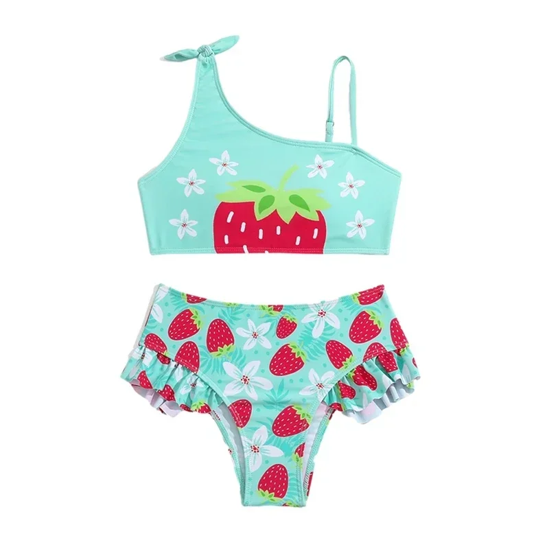 

Детский комплект бикини для девочек, детский купальник на одно плечо, летние купальные костюмы из двух предметов для бассейна, мягкая дышащая пляжная одежда